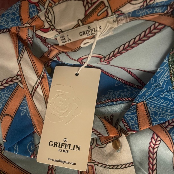 New Grifflin Paris Women’s Multi Print Long Sleeve Button-down Top - Picture 4 of 4